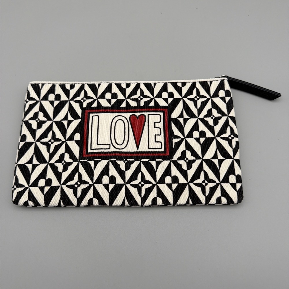 Brighton LOVE Zip Pouch Black White Cosmetic Bag Heart Print NWOT
